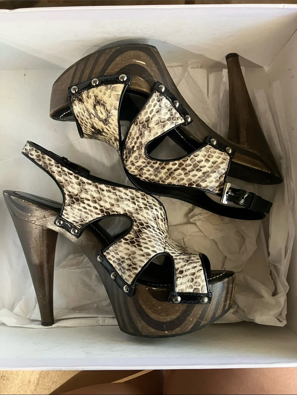 Dior Snake-Print Platform Sandals in Cream, Brown & Black